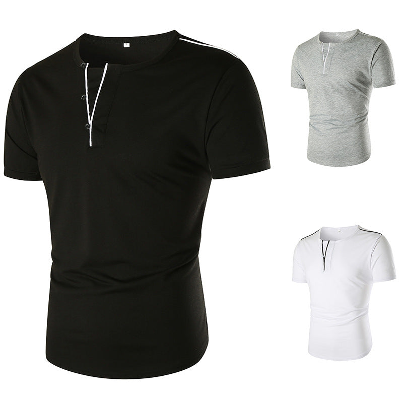 Herren Kurzarm T-Shirt mit halber Knopfleiste und kontrastierenden Nähten EB