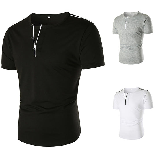 Herren Kurzarm T-Shirt mit halber Knopfleiste und kontrastierenden Nähten EB