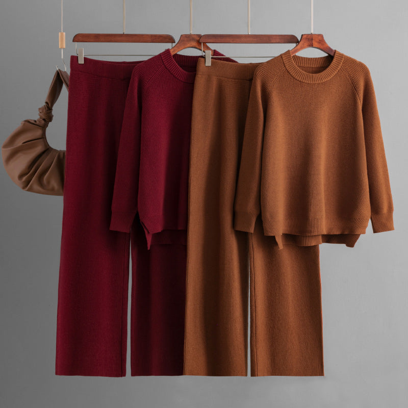 Damen lässiges Strick-Lounge-Set mit weitem Oberteil und bequemen Hosen EB