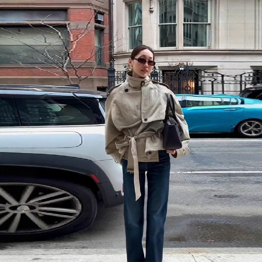 Damen modischer Oversize-Trenchcoat mit schmalem Gürtel EB