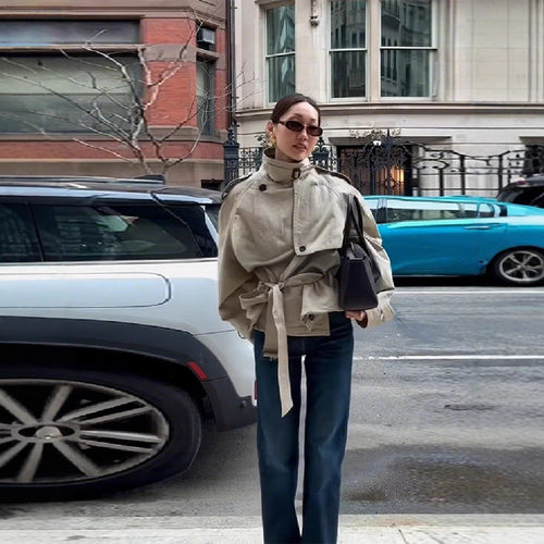 Damen modischer Oversize-Trenchcoat mit schmalem Gürtel EB