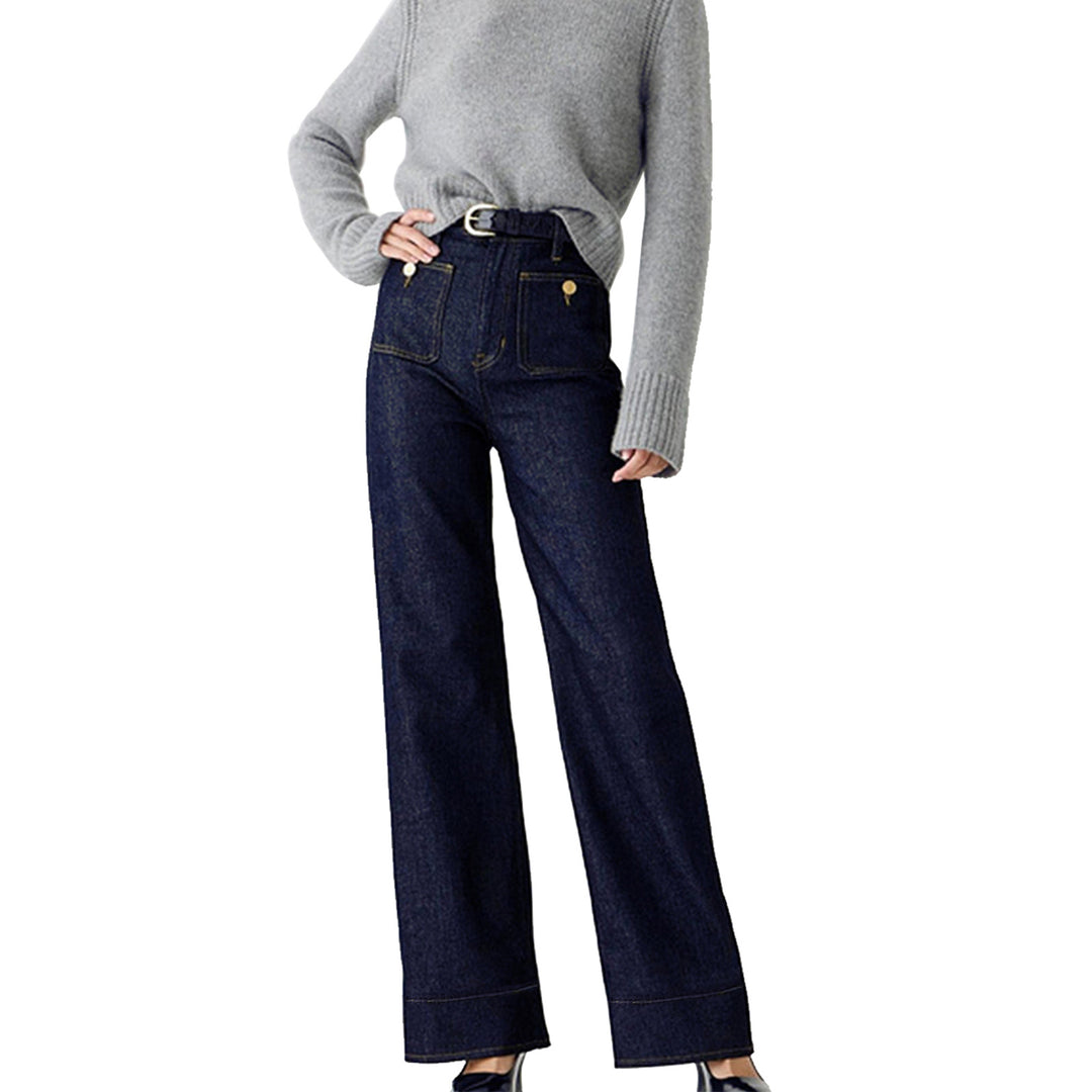 Damen nan High-Waist Wide-Leg-Jeans mit aufgesetzten Fronttaschen und weitem Bein EB