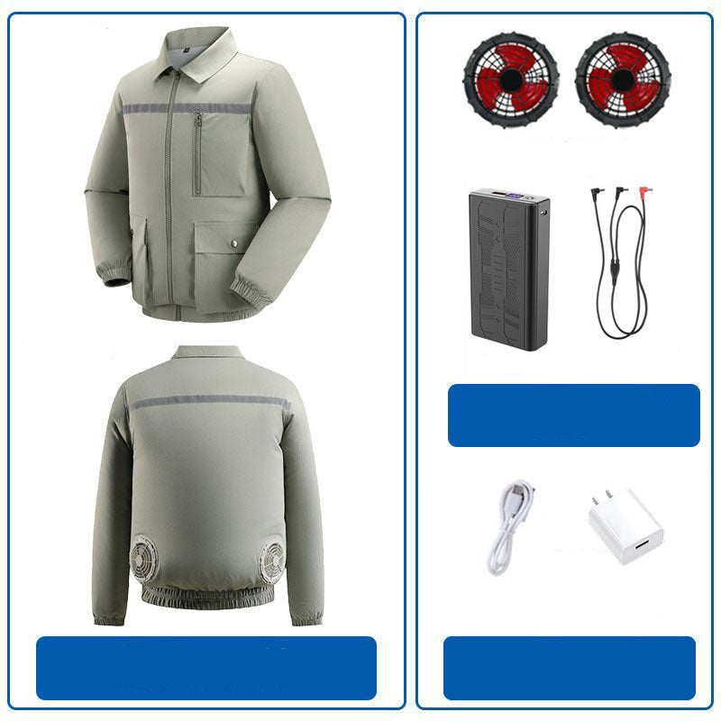 Herren nan belüftete Kühlarbeitsjacke mit seitlichen USB-Lüftern, reflektierendem Bruststreifen und multifunktionalen Taschen EB