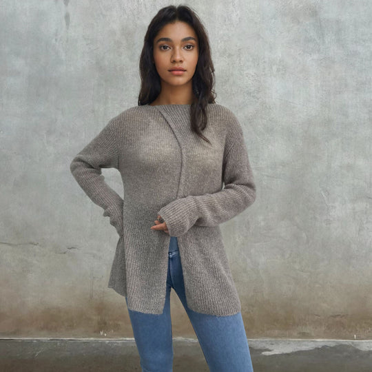 Damen luftiger Pullover aus transparenter Strickware EB