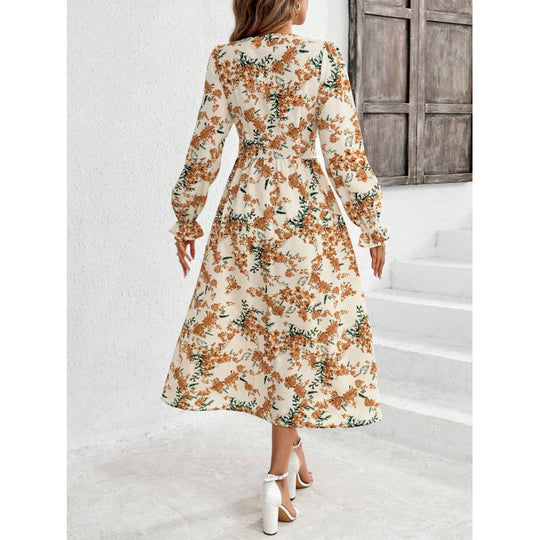 Damen Maxi-Kleid mit floralen Mustern und langem Arm EB