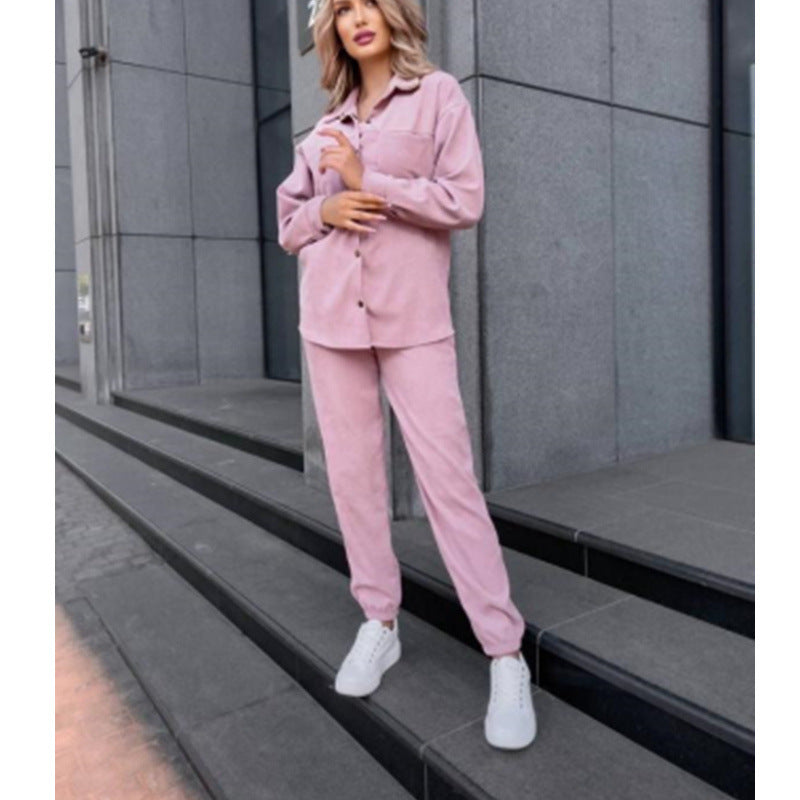 Damen bequeme Lounge-Set mit Knopfleiste und elastischen Bündchen EB