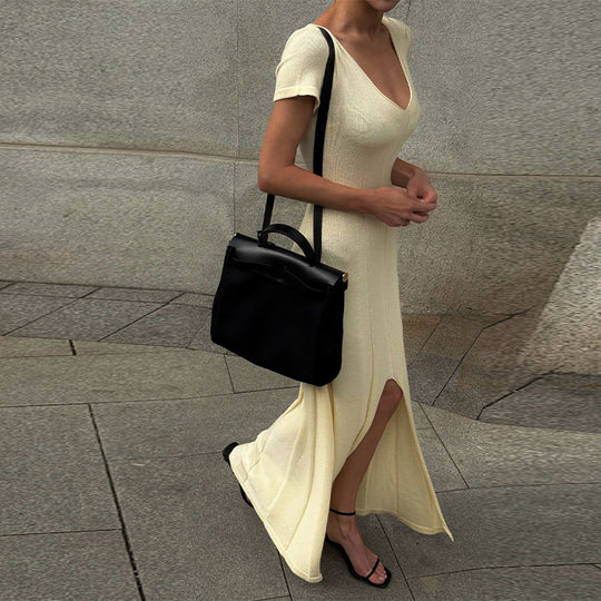 Damen Figurbetontes Maxikleid mit V-Ausschnitt und elegantem Schnitt EB