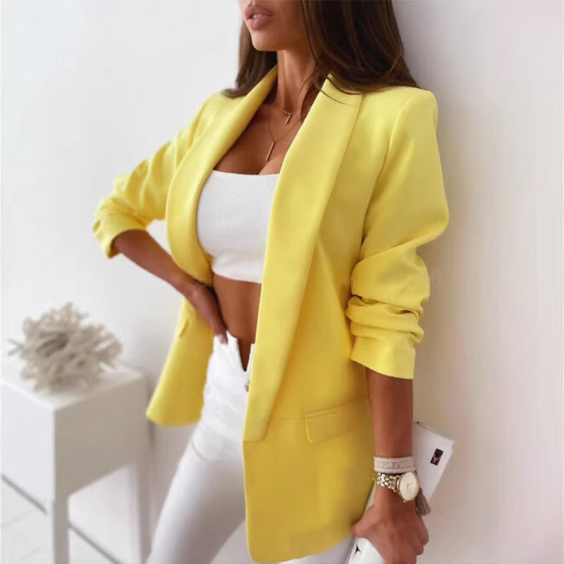 Damen Kariierter Longblazer mit legerer Passform, aufgesetzten Taschen und Dreiviertelärmeln EB