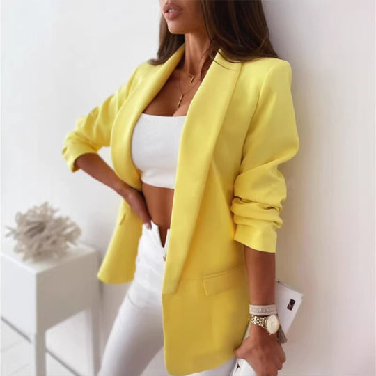 Damen Kariierter Longblazer mit legerer Passform, aufgesetzten Taschen und Dreiviertelärmeln EB