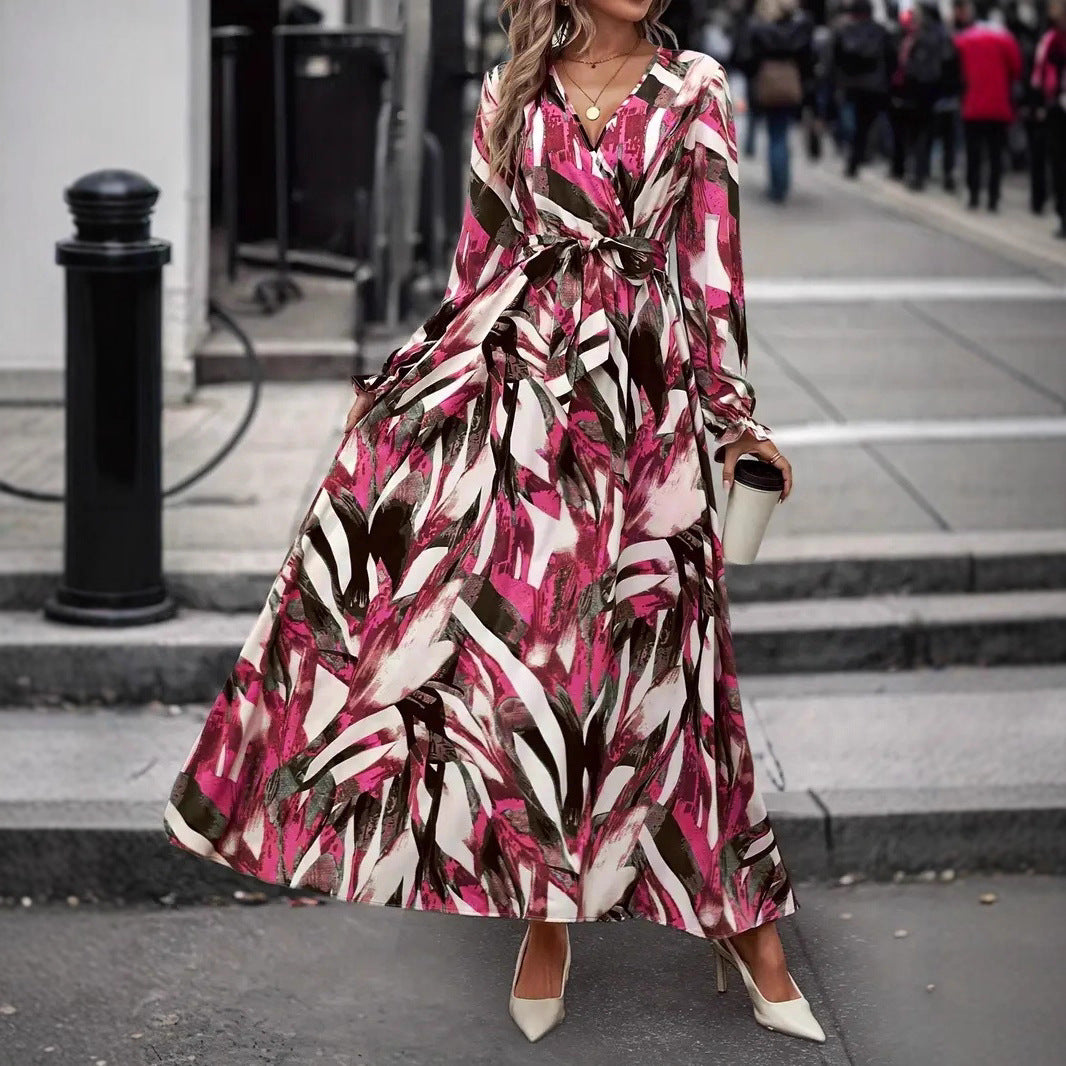 Damen Maxi-Kleid mit eleganter Taillierung und voluminösem Rock EB