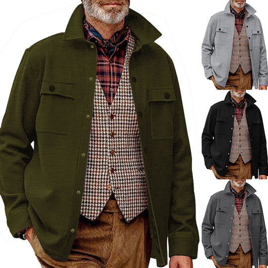 Herren nan Wollmix-Überhemdjacke mit Pattentaschen verdeckter Druckknopfleiste und Hemdkragen EB