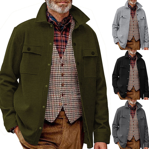 Herren nan Wollmix-Überhemdjacke mit Pattentaschen verdeckter Druckknopfleiste und Hemdkragen EB