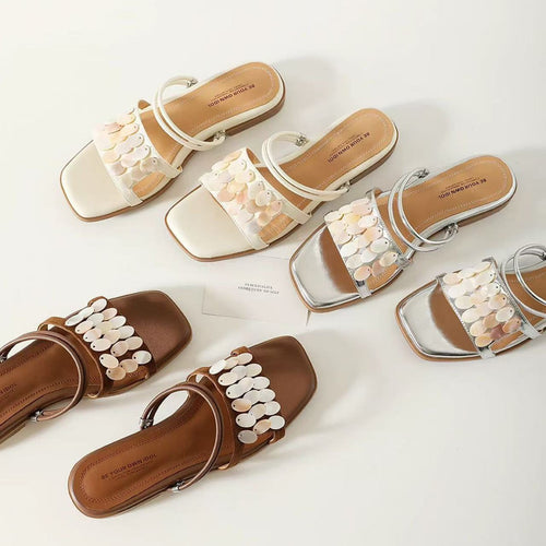 Damen Dekorative Riemchen-Sandalen mit glitternden Pailletten EB