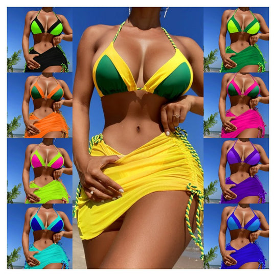 Damen Triangel-Bikini mit Wickelrock und Bänder EB