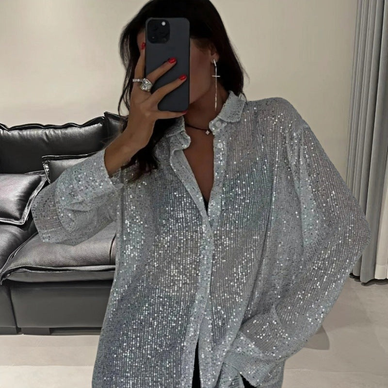 Damen Glitzerndes Oversized-Hemd mit Pailletten EB