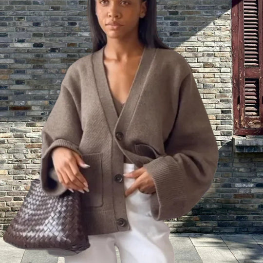 Damen Lässiger Strickjacke mit großen Taschen und offenem Schnitt EB