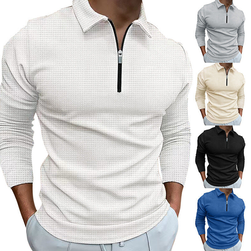 Herren Feines Waffelstrick-Halbzip-Polo mit Kentkragen & Langarm EB
