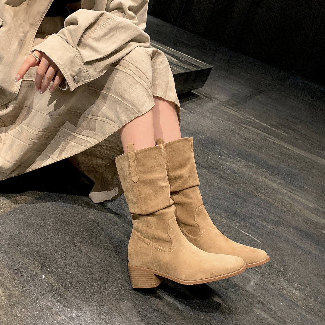 Damen Stiefeletten aus hochwertigem Wildleder mit komfortablem Blockabsatz EB