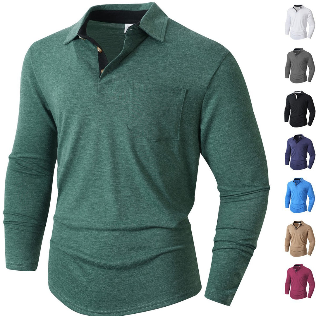 Herren elegantes Langarm Poloshirt mit modernem Kragen und leichtem Stretch EB