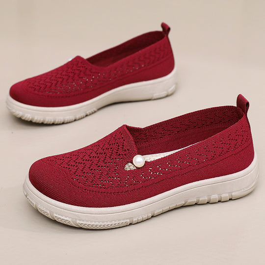 Damen Komfortable Slip-On Freizeitschuhe mit luftdurchlässigem Strickdesign EB