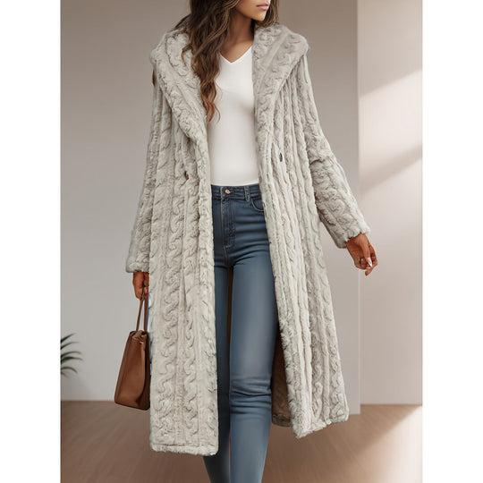 Damen Strickmantel mit Oversized-Kragen und originellen Zopfmuster EB