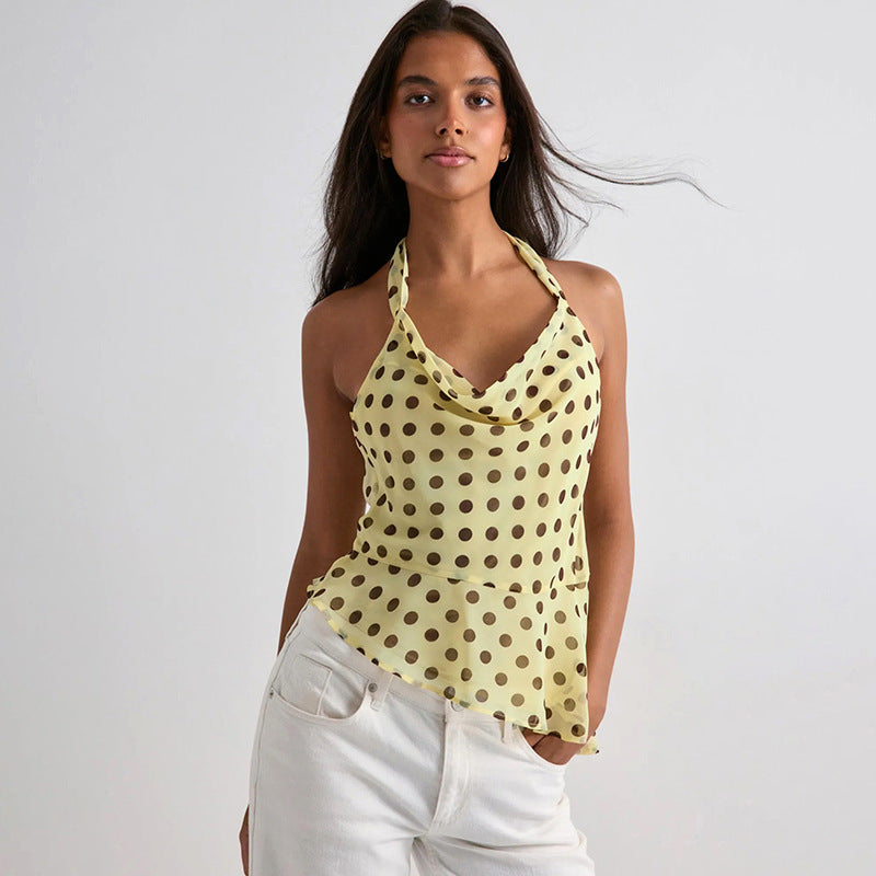 Damen Hängerchen-Top mit verspieltem Polka-Dots-Muster und voluminösem Saum EB