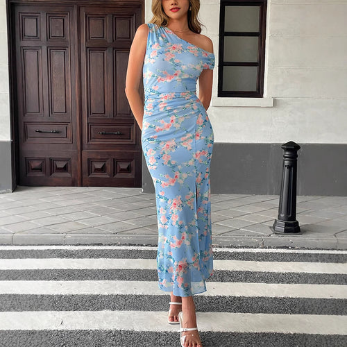 Damen Maxikleid mit asymmetrischem Schnitt und floralem Muster EB