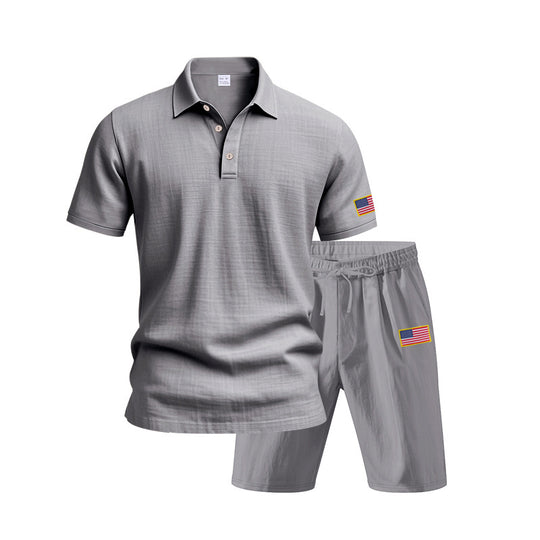 Herren Polo- und Shorts-Set mit gesticktem Länderflaggen-Motiv EB