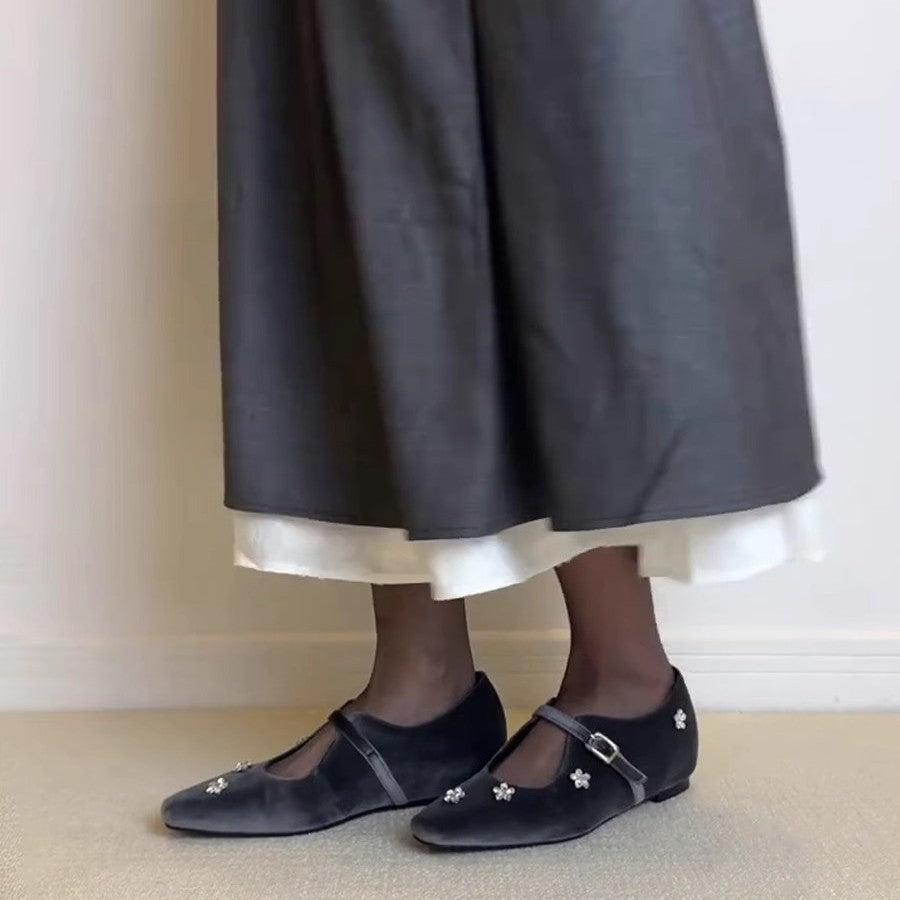 Damen Ballerina-Schuhe mit floralem Dekor und elegantem Schnallenverschluss EB