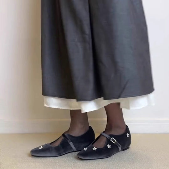 Damen Ballerina-Schuhe mit floralem Dekor und elegantem Schnallenverschluss EB