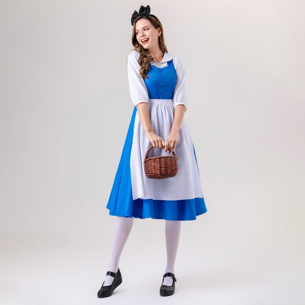 Damen nan vintage Schürzenkleid mit tailliertem Schnitt und Stehkragen EB
