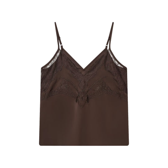 Damen Satin-Wäscheoberteil mit zarten Spitzelementen und verstellbaren Spaghettiträgern EB