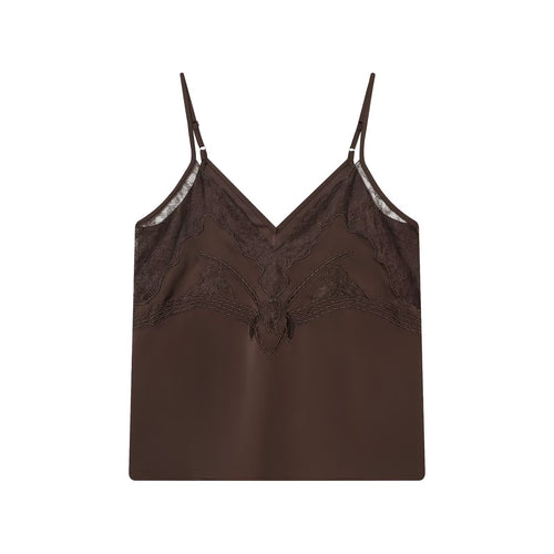 Damen Satin-Wäscheoberteil mit zarten Spitzelementen und verstellbaren Spaghettiträgern EB