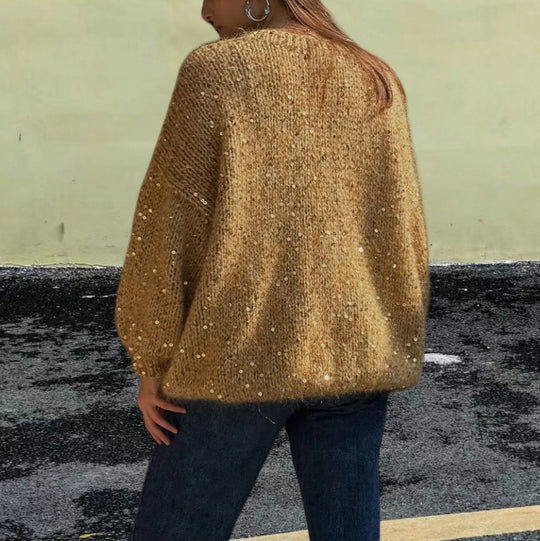 Damen Glitzernder Strickpullover mit weitem Schnitt und eleganten Akzenten EB