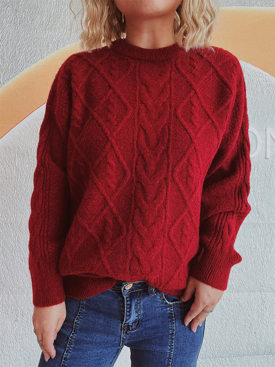Damen Grobstrickpullover mit elegantem Zopfdesign und lässigem Schnitt EB