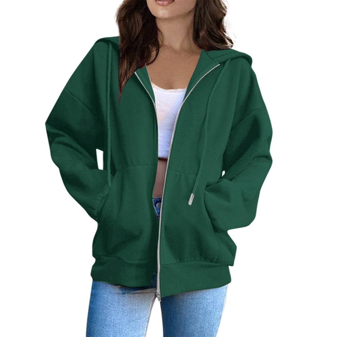 Damen nan oversized Kapuzenjacke mit durchgehendem Reißverschluss, Kängurutaschen und weichem Innenfutter EB