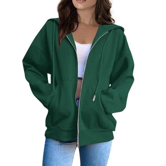 Damen nan oversized Kapuzenjacke mit durchgehendem Reißverschluss, Kängurutaschen und weichem Innenfutter EB