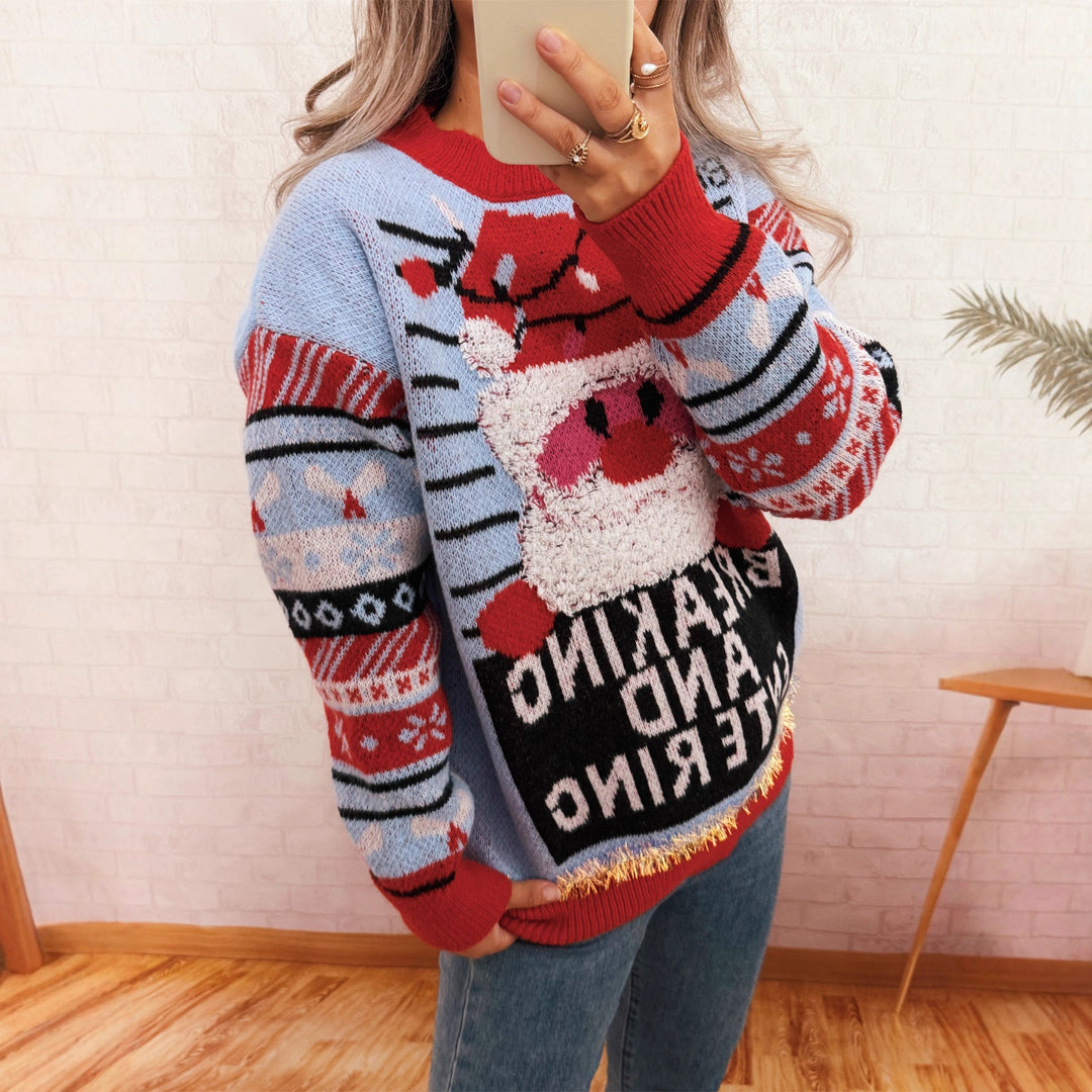 Damen Weihnachts-Pullover mit kreativem Rentier-Motiv und fröhlichem Design EB