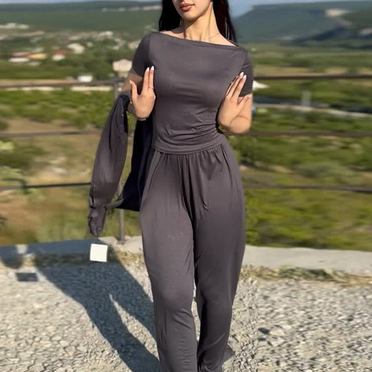 Damen lässiger Maxikleid-Anzug mit offenem Cardigan EB