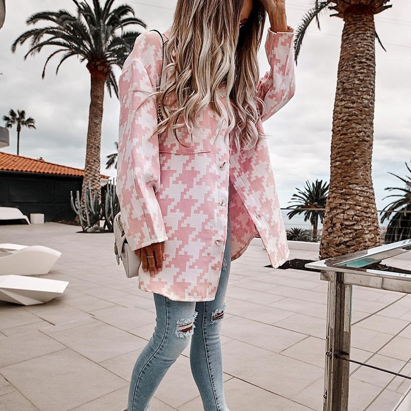 Damen Langarm-Shirtjacke im Chevron-Muster mit praktischen Taschen EB
