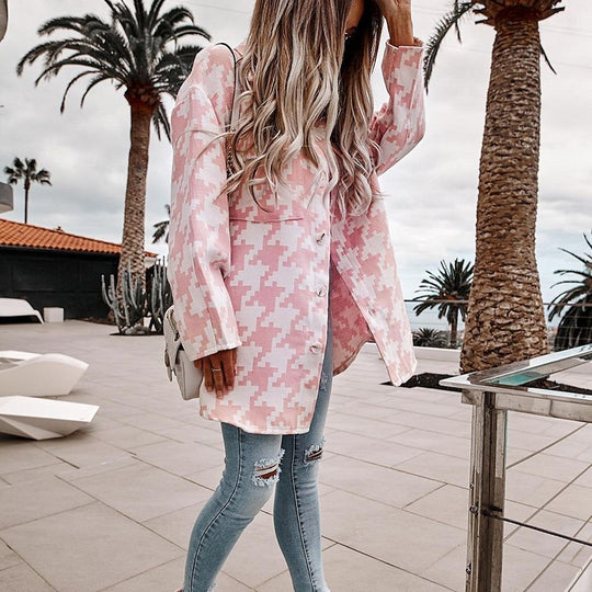 Damen Langarm-Shirtjacke im Chevron-Muster mit praktischen Taschen EB
