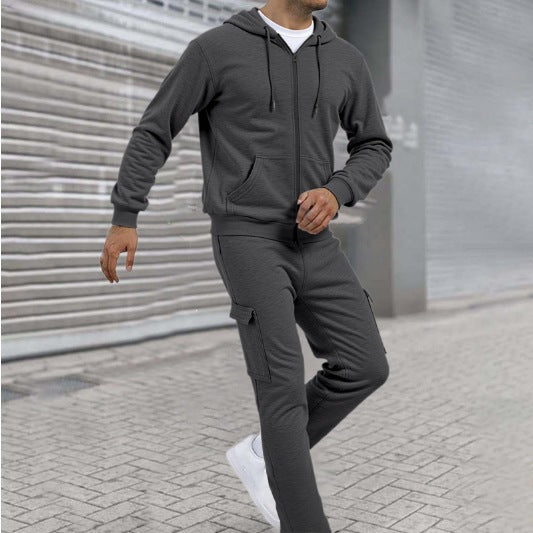 Herren nan athletischer Zip-Sweatset mit Cargo-Jogginghose, ergonomischen Nähten und gerippten Bündchen EB