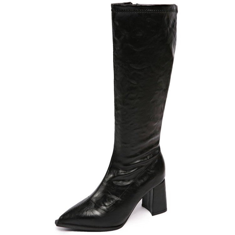 Damen hochmodische Stiefel mit blockiertem Absatz und spitzem Zehenbereich EB