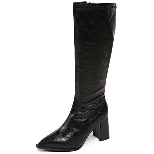Damen hochmodische Stiefel mit blockiertem Absatz und spitzem Zehenbereich EB
