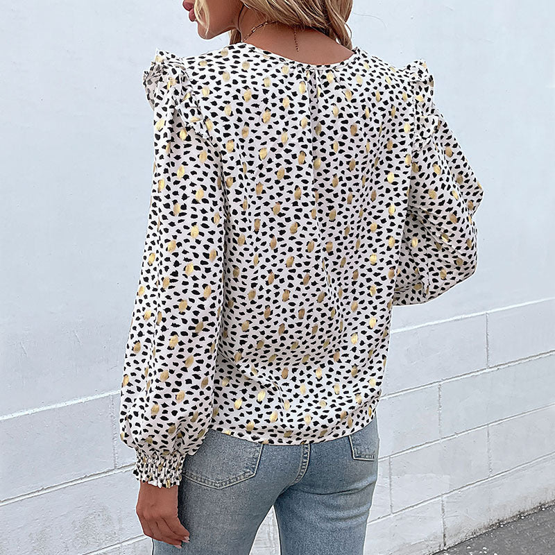Damen Elegant geschnittene Bluse mit Rüschendetails und speziellem Muster EB