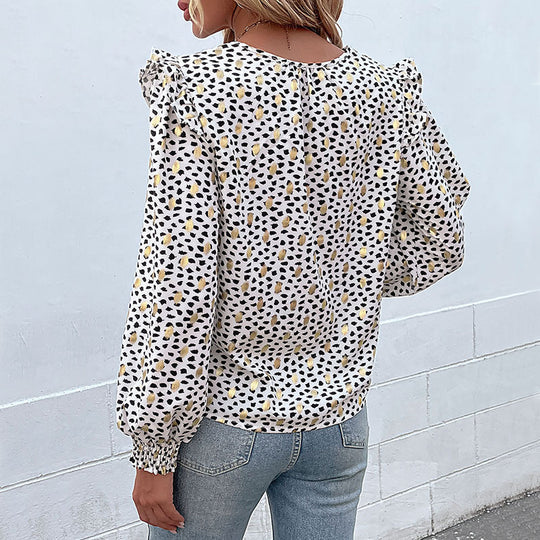Damen Elegant geschnittene Bluse mit Rüschendetails und speziellem Muster EB