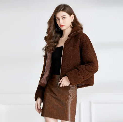 Damen Gemütliche Teddyjacke mit hohem Kragen EB