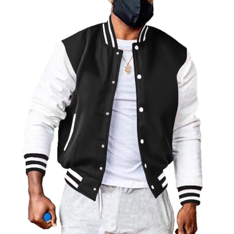 Herren nan varsity-Collegejacke im Retro-Bomberstil mit kontrastärmeln, gestreiften Rippbündchen und Druckknopfleiste EB