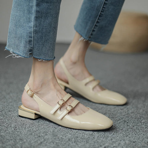 Damen Sling-Ballerinas mit doppeltem Riemchen und komfortablem Blockabsatz EB