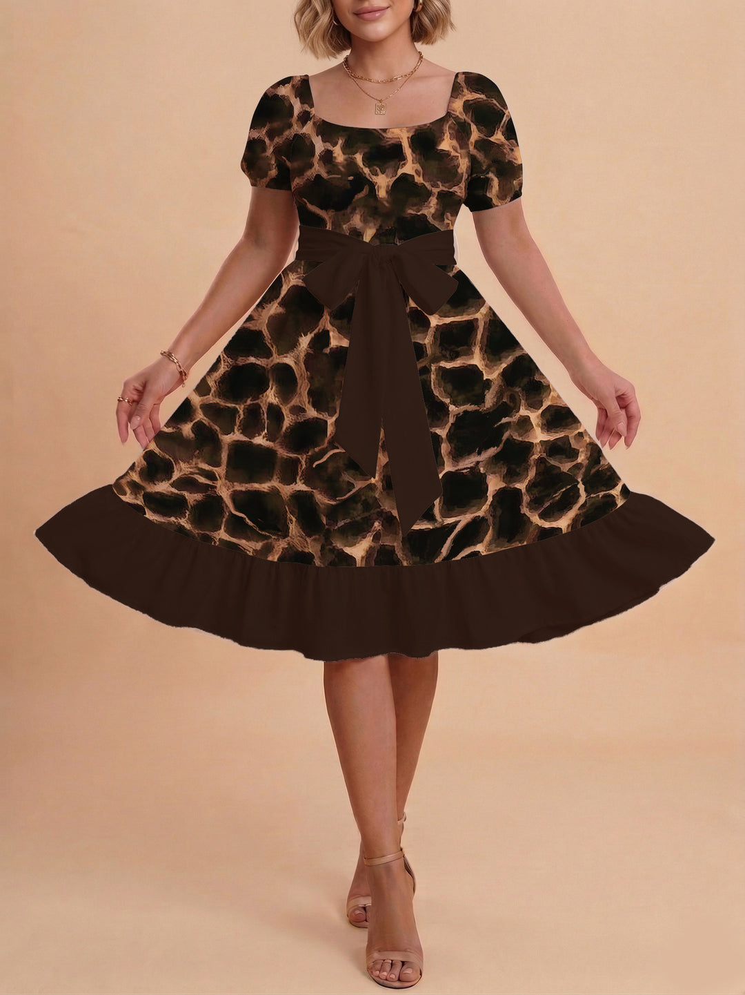 Damen schickes Glitzerkleid mit tailliertem Schnitt und Rüschensaum EB